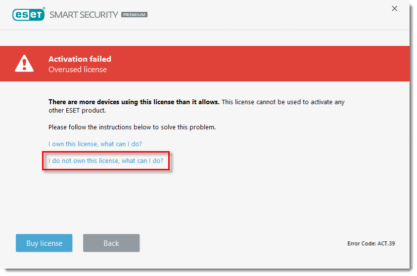 اعلان "Activation failed – Overused license" را در محصول اصلی ESET Windows خود دریافت می کنید