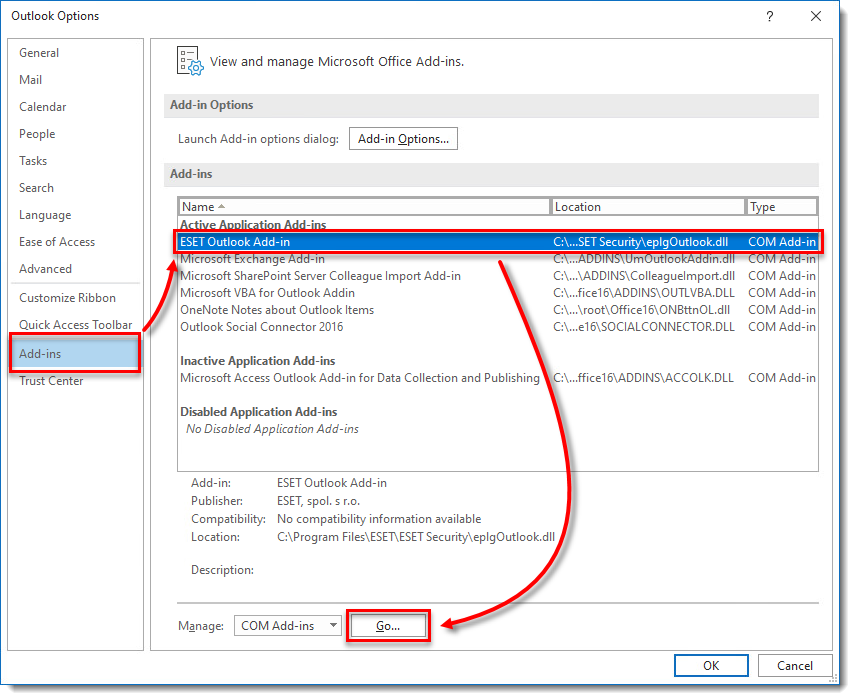 خطای ESET Outlook Plug-in هنگام راه اندازی Microsoft Outlook
